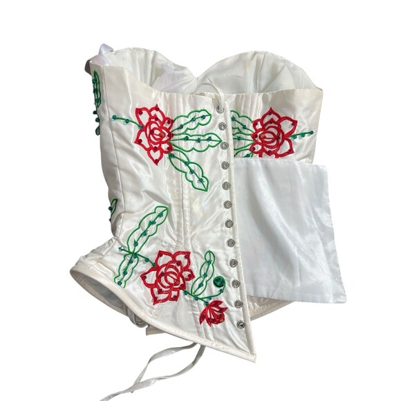 Embellished Floral Beaded White Red Green Corset Bustier Top Quince Party - Picture 7 of 16